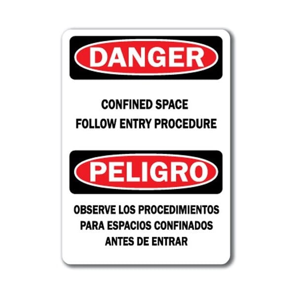 Signmission Danger-Confined Space Entry Procedure Bilingual 10x14 OSHA, DS-Confined Space Folow Pro Bilngual DS-Confined Space Folow Pro Bilngual - main